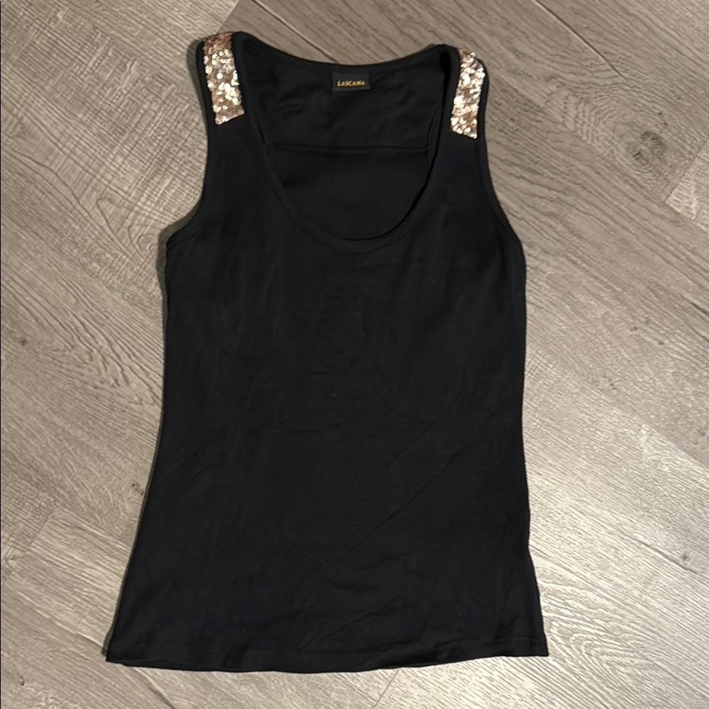 Black Tank Top with Sequin Detail